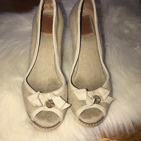 Tory Burch peep toe wedge espadrille heels size 8 - Picture 2 of 8